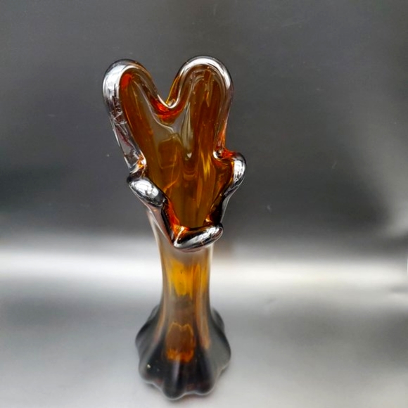 Retro Five Finger Pulled Glass Vase Rootbeer Amber 39cm Taiwan - Picture 3 of 10